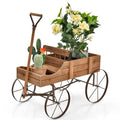 Patiojoy Wooden Garden Flower Planter Wagon Wheel Plant Bed Decorative Garden Planter for Backyard Garden Brown
