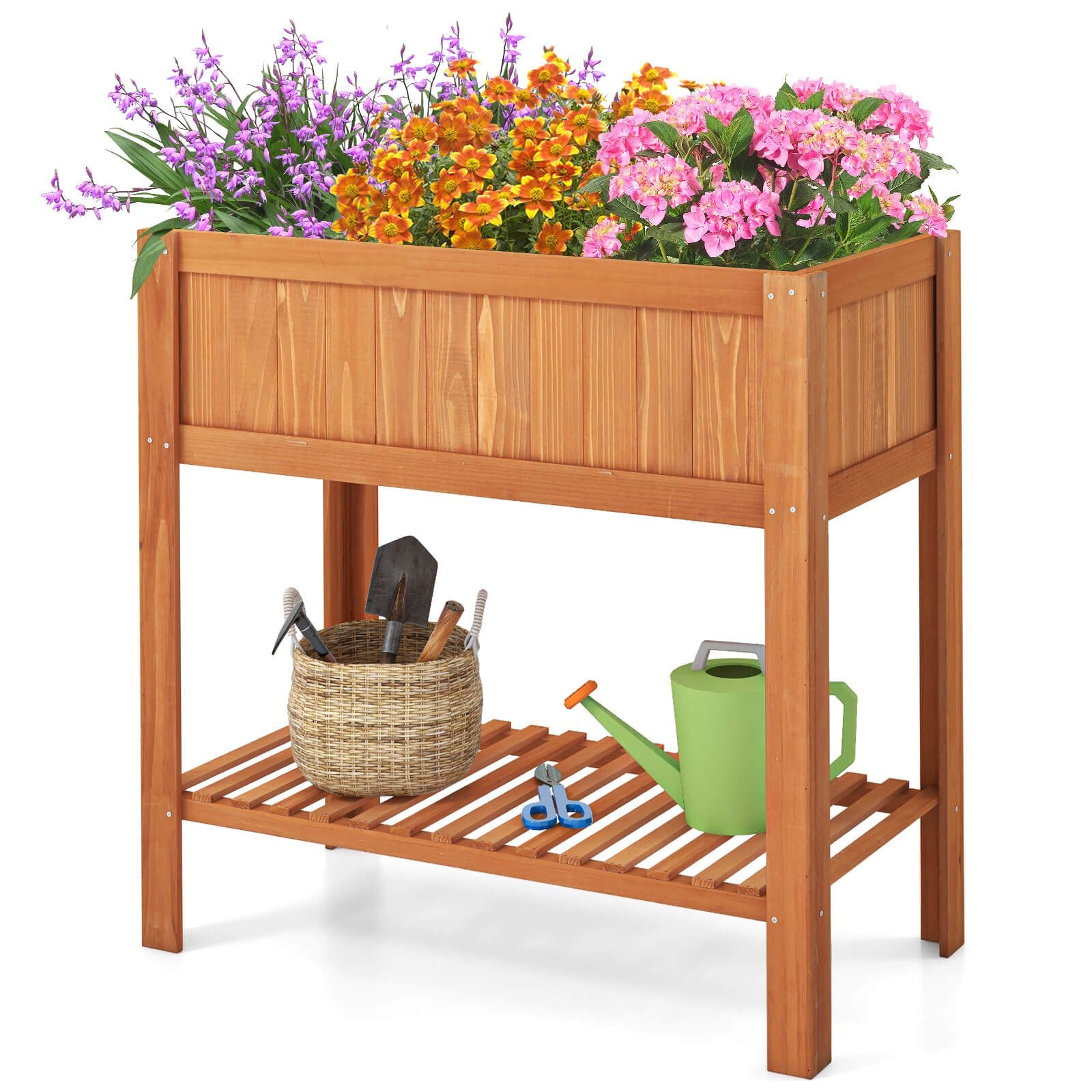 Raised Garden Bed Elevated Planter Box Shelf Standing Garden Herb Garden Wood