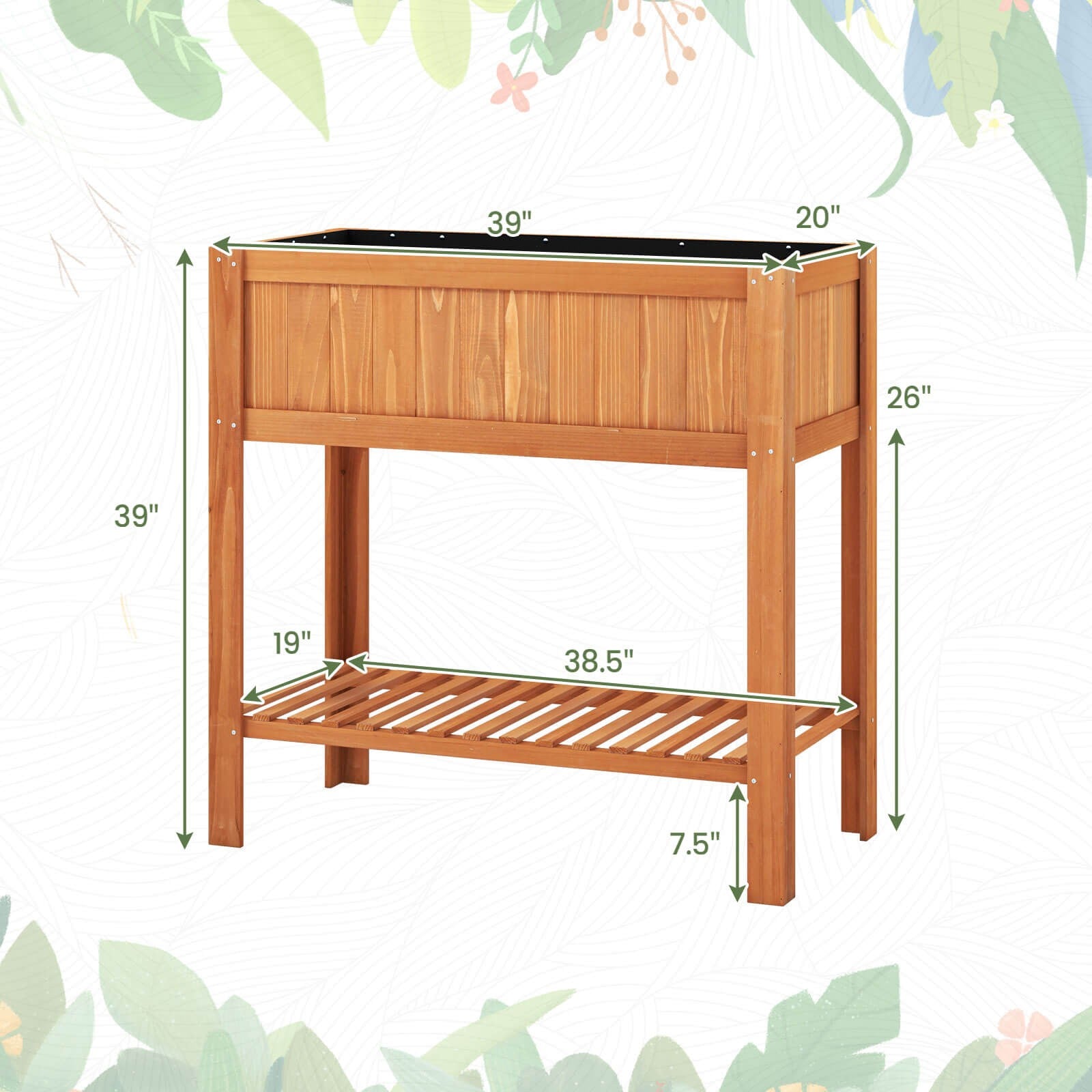 Raised Garden Bed Elevated Planter Box Shelf Standing Garden Herb Garden Wood
